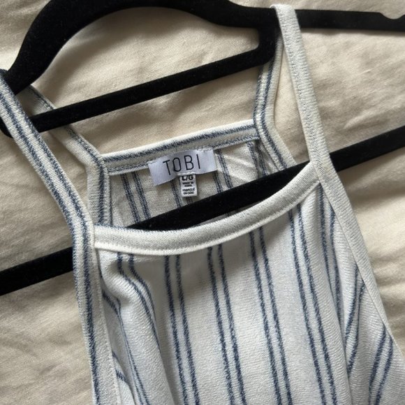 Tobi Tank Top Halter Neckline - Blue White Striped - Large - Picture 5 of 5